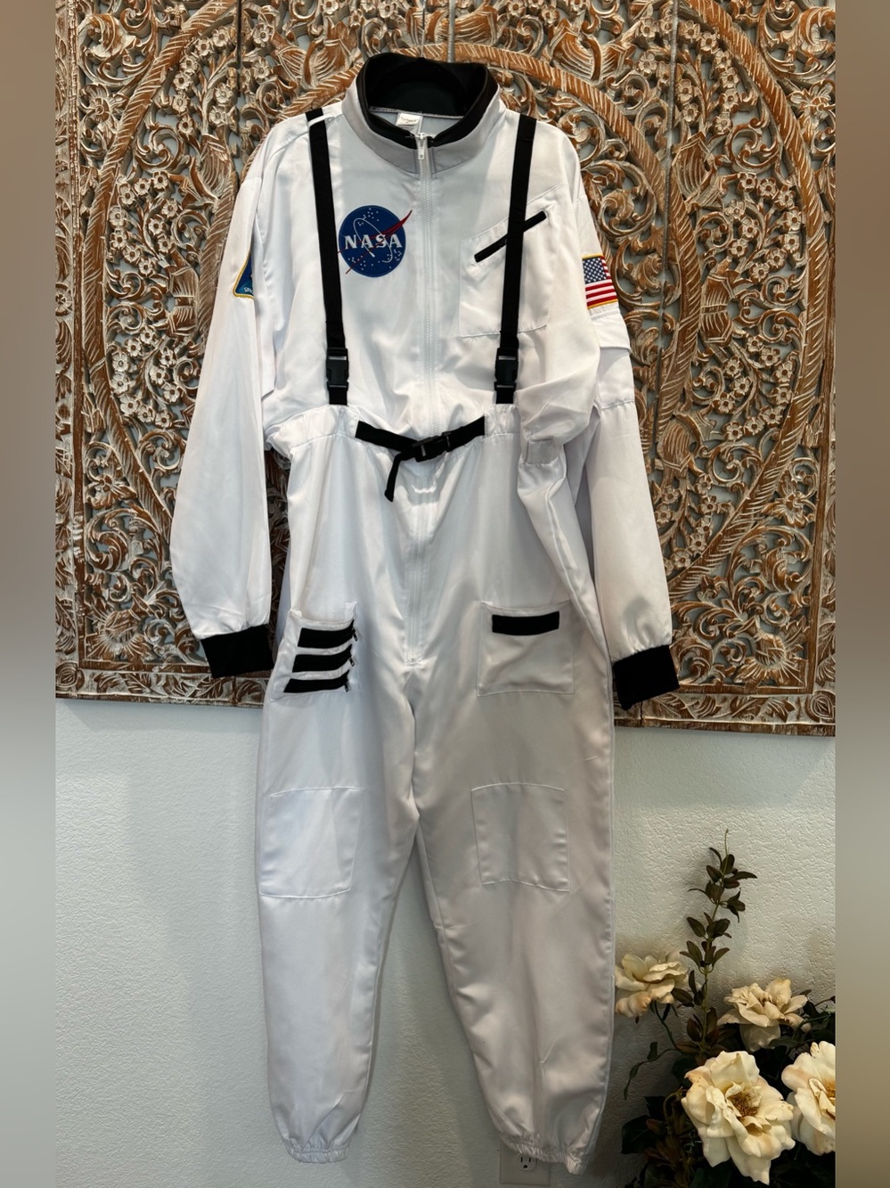 Spirit NASA Astronaut Costume, White Jumpsuit w/ Black Trim & Patches - Picture 2 of 16